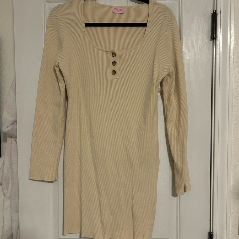 Pink Lily Cream Ribbed Top